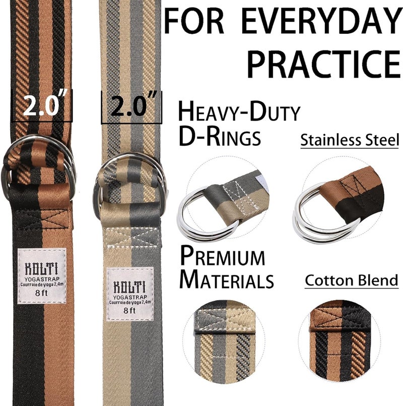 Kolti Yoga Exercise Adjustable Straps 8FT with Durable D-Ring for Pilates & Gym Workouts | Hold Poses, Stretch, Improve Flexibility & Maintain Balance - Image 3